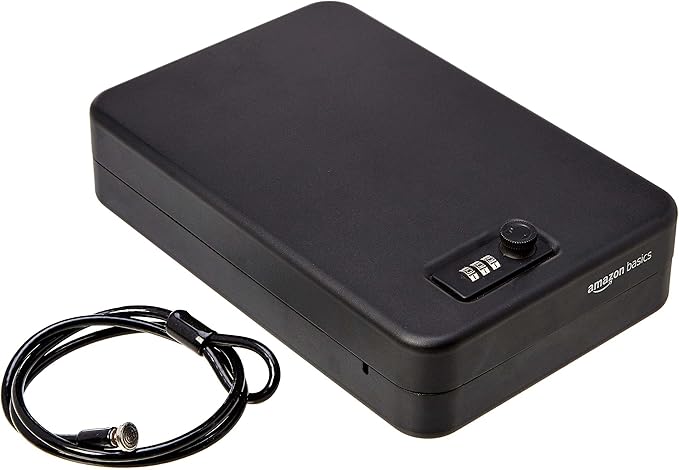 Amazon Basics Portable Security Case Lock Box Safe with Combination Lock for Documents, Valuables and Personal Items, XXL, Black