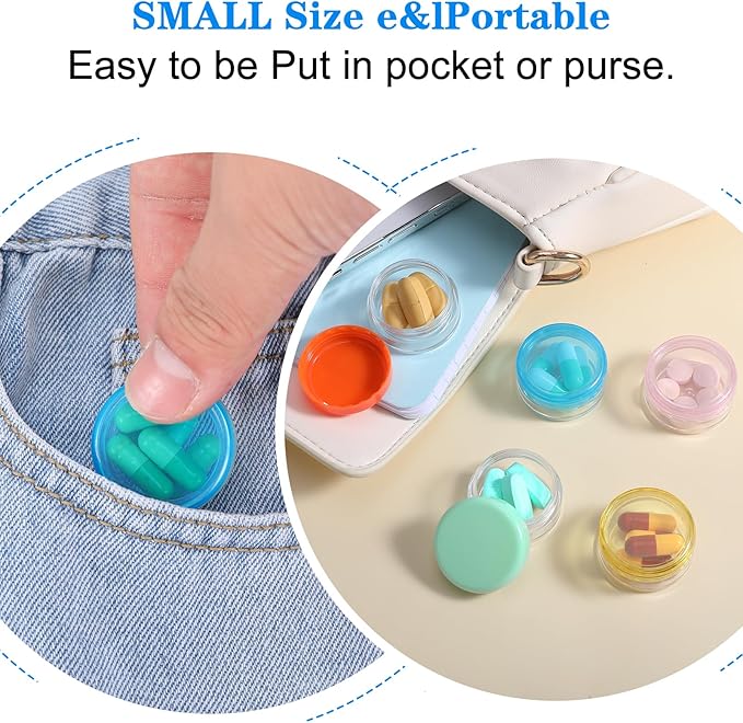 Small Pill Organizer, 5 Pcs Mini Pill Box BPA Free Travel Pill Case Cute Portable Daily Pill Organizer for Pocket Purse Medicines Storage Container Cod Liver Oil Storage Box Earplug Case