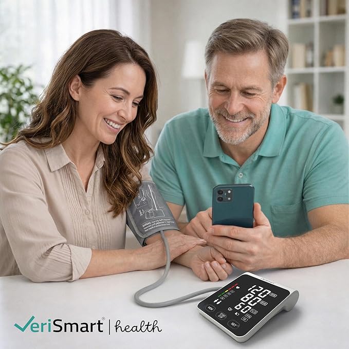 Smart Bluetooth Blood Pressure Monitor by VeriSmart Health - FDA-Cleared, Vivid 6.5" LED, Comfort-Inflate Tech, Ultra-Slim Design, Battery & USB-C, Wireless Secure US-Hosted App