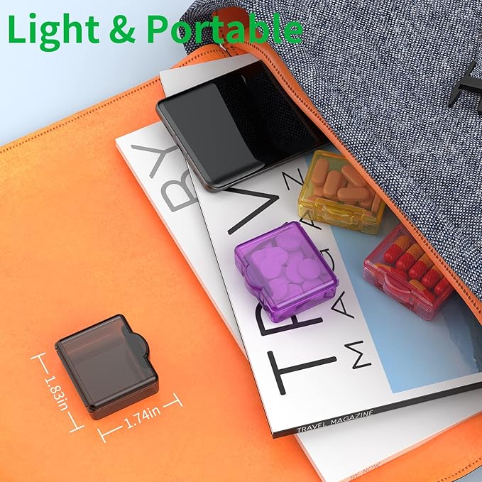 Cute Small Travel Pill Box, Urekt 10 pcs Mini Pocket Pill Organizer Daily Single Pill Containers Portable Medicine Holder for Purse Vitamin Fish Oil Supplements