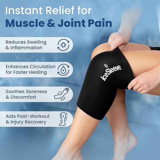 IceSleeve Elbow & Knee Ice Pack Wrap, Reusable Ice Sleeve for Arm & Leg, Flexible Gel Ice Pack for Knee Injuries, Tennis Freeze Sleeve Elbow Compression Wrap, Cold & Heat Therapy, Black SM 1 Pack