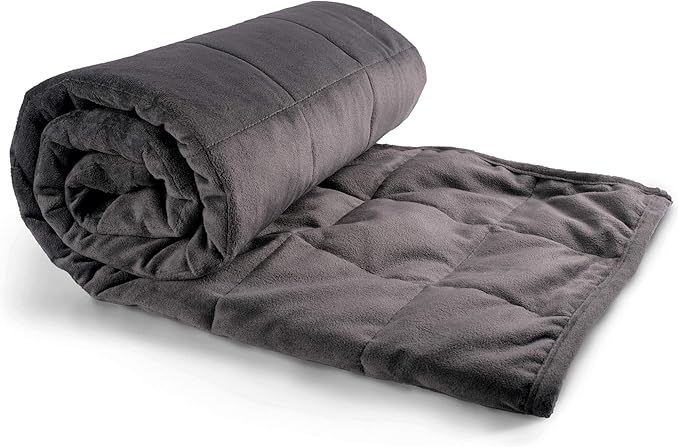 Hug Bud Weighted Blanket Comforter - 36" X 48" - 5-lbs - No Cover Required - Use as Throw or on Twin Size Bed - For Adults+Kids- Silky Minky Grey - Premium Glass Beads - Stimulation Sensory Relaxation