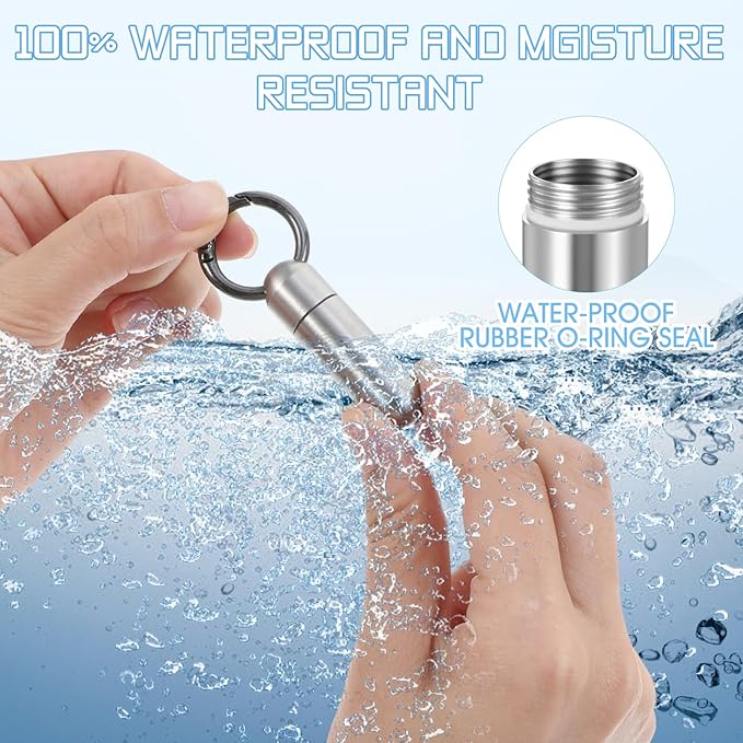 Small Pill Case Keychain Portable Tiny Pills Container Waterproof Titanium Pocket Pill Organizer Tiny Holder Bottle Carabiner Clip Pills Holder Bottle for Outdoor Camping Travel Purse