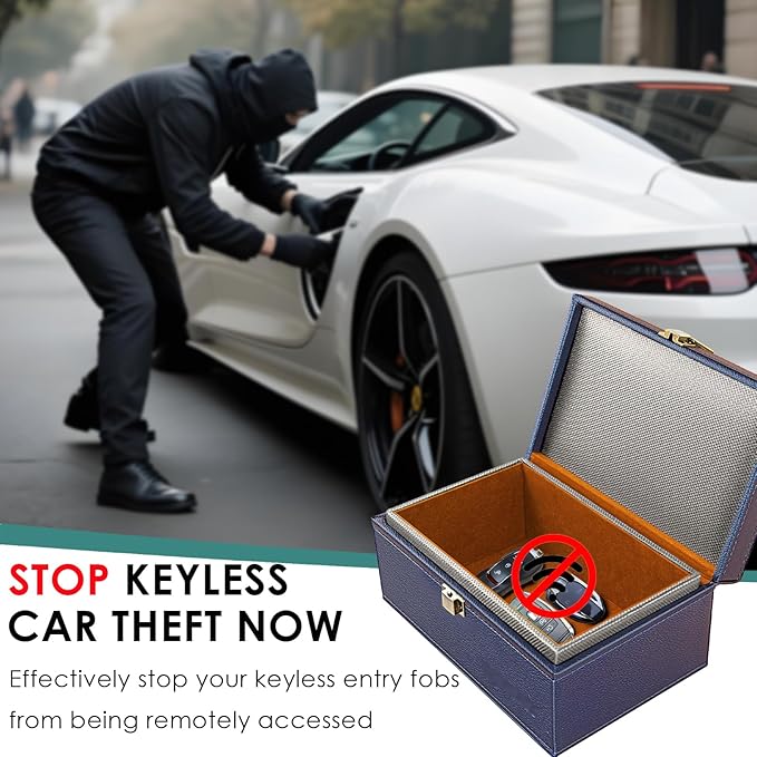 Faraday Box for Car Keys, Faraday Key Fob Protector Box, Anti Theft Car Keys Faraday Cage, Keyless Entry Protector Faraday Pouch for key fob, RFID Signal Blocking Box(Blue,S)