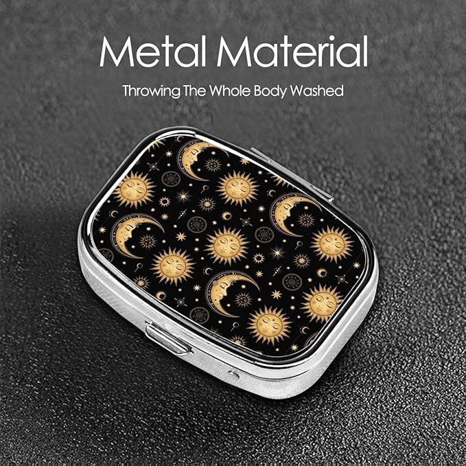 Small Pill Case Sun Crescent Moon Stars Astrology Tarot Cards, Travel Pill Organizer Pill Box Portable Medicine Organizer, Cute Pill Holder Container for Vitamin, Fish Oil