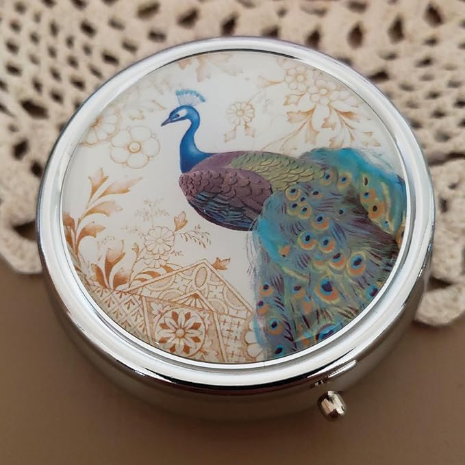 Designer Pill Box by Houder - Decorative Pill Case with Gift Box - Carry Your Meds in Style (Peacock)