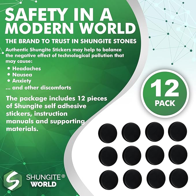12 pcs Authentic Shungite Stickers Polished 50 mm / 1.96" Genuine Healing Energy Stone Protection Plate for Cell Phone Case Tablet Laptop Computer Noble Gemstone Protector Crystal