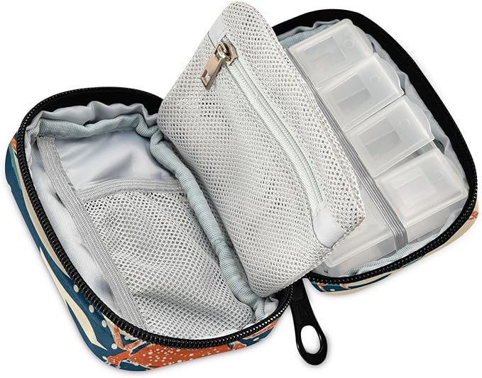 Travel Pill Case Nautical Crab Weekly Small Pill Box 7 Day Pill Box Pill Organizer Bag