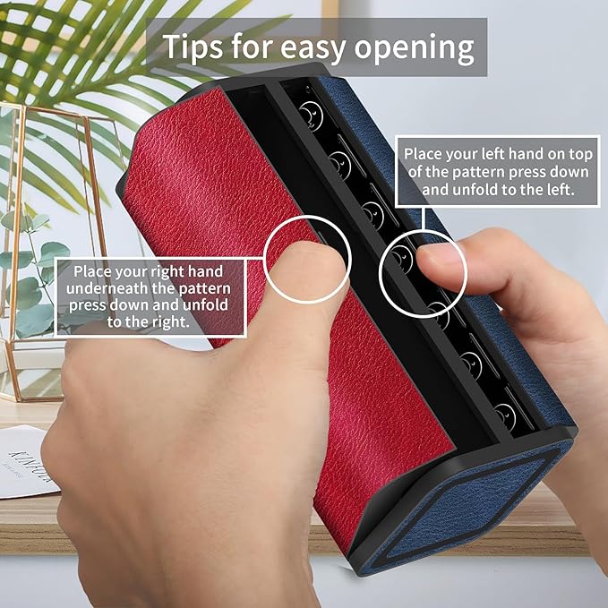 Medicine Pill Organizer, 7 Day AM PM Pill Box 2 Times a Day, Travel Leather Pill Case, Pressing The Double Opening, Holds Medication Vitamins Fish Oil and Supplements (Red and Blue)