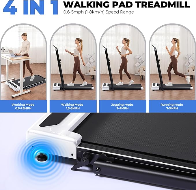GTPLAYER Walking Pad Treadmill with Adjustable Height Handle Bar, 3HP Quiet Foldable Under Desk Treadmill, Portable Treadmills for Home 350LBS with Remote Control LED Display