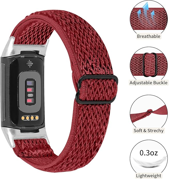Lijinlan Nylon Band Compatible with Fitbit Charge 5 Advanced Fitness & Health Tracker, Elastic Woven Strap Stretchable Wristband Watch Bands Replacement for Charge 5 for Women Men