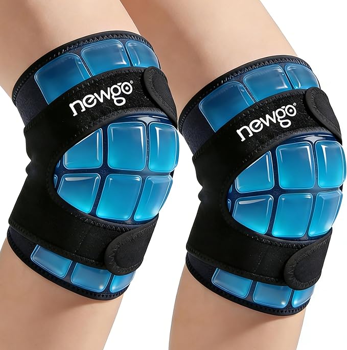 NEWGO 360° Knee Ice Pack Wrap, 60 Minutes Extended Cold Therapy with Ice Grid Gel, Ergonomic Y-Shape Snug Fit for Sports & Surgery Recovery, Swelling, Leak-Resistant, Reusable Design - 2 Pack