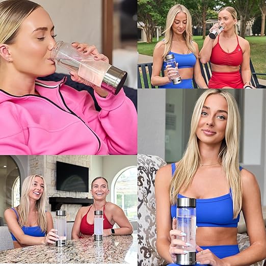 Hydrogen Water Bottle – Hydrogen Water Machine Generator, Glass Water Bottle with SPE/PEM Technology, Portable Rechargeable Water Electrolyzer 1800 PPB, BPA-Free for Home, Office, Gym & Travel