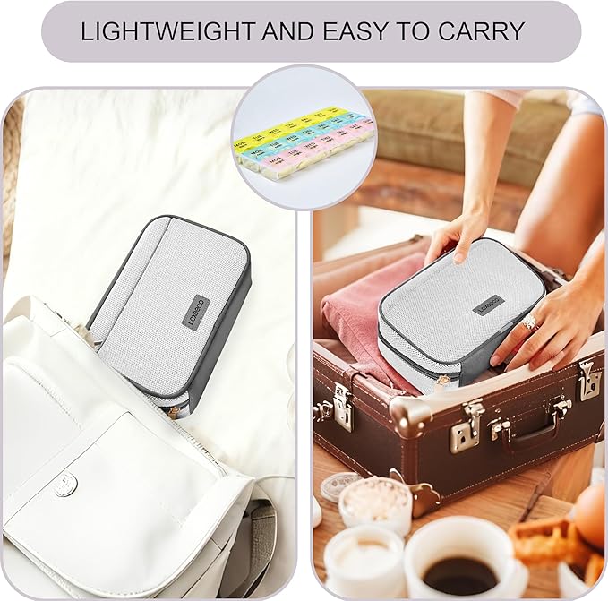 Weekly Travel Pill Organizer 3 Times A Day Pill Case for Purse with Removable 7 Day Pill Box Holder,Cute Medication Organizer Pill Container for Medicine, Vitamin, Supplement(Dark Grey, Large)