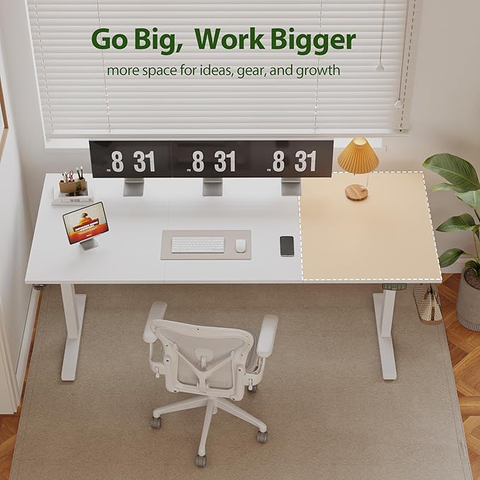 Agilestic Electric Standing Desk, 71 x 24 Inches Height Adjustable Desk, Sit Stand up for Work Office Home, Ergonomic Rising Computer Table with Memory Preset, White