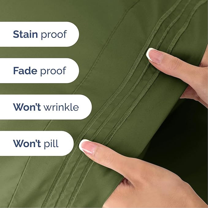 Queen Size 4 Piece Sheet Set - Extra Soft, Breathable & Cooling Sheets - Hotel Luxury Durable Bed Sheets for Women & Men - Deep Pockets, Easy-Fit & Wrinkle-Free Sheets - Deep Olive Oeko-Tex Bed Sheets