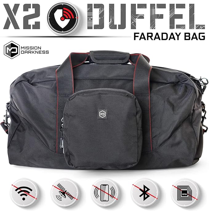 Mission Darkness X2 Faraday Duffel Bag + Detachable MOLLE Faraday Pouch (Gen 2) // Military-Grade RF Shielding for Large Electronics & Mobile Devices // Digital Forensics Signal Isolation Data Privacy