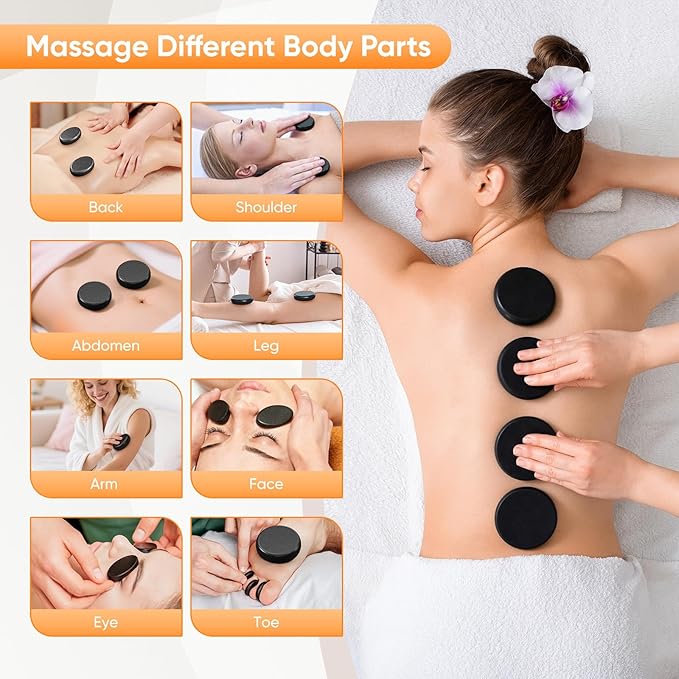 20PCS Hot Stones Massage Set, Hot Stones Massage Warmer Kit, Portable Massage Stones Basalt Hot Rocks Massage Stone for Professional or Home SPA, Therapy Relaxing, Healing, Pain Relief(Silver)