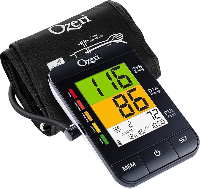 Ozeri BP9W Arm Blood Pressure Monitor with Split-Screen Hypertension Color Alert Technology