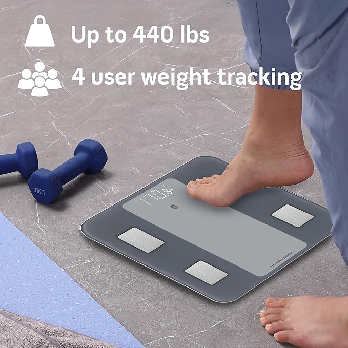 Health o meter Bluetooth Digital Bathroom Scale with Smart Connectivity BMI & Body Fat Tracking 440 lb Capacity for Multiple Users