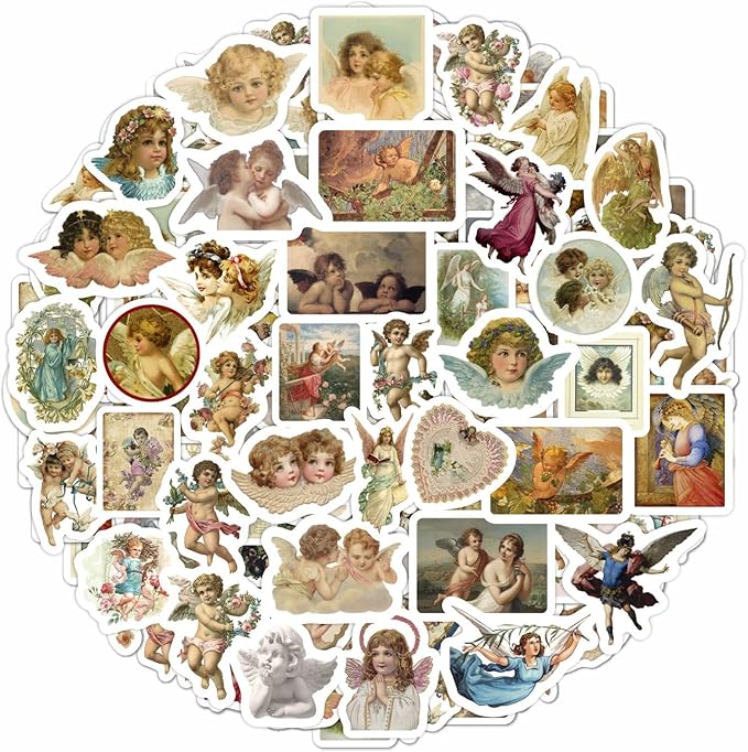 BulbaCraft 100Pcs Angel Stickers Vintage - Angel Decals for Laptop, Scrapbooking, Crafts, Envelopes, Gifts for Women & Men