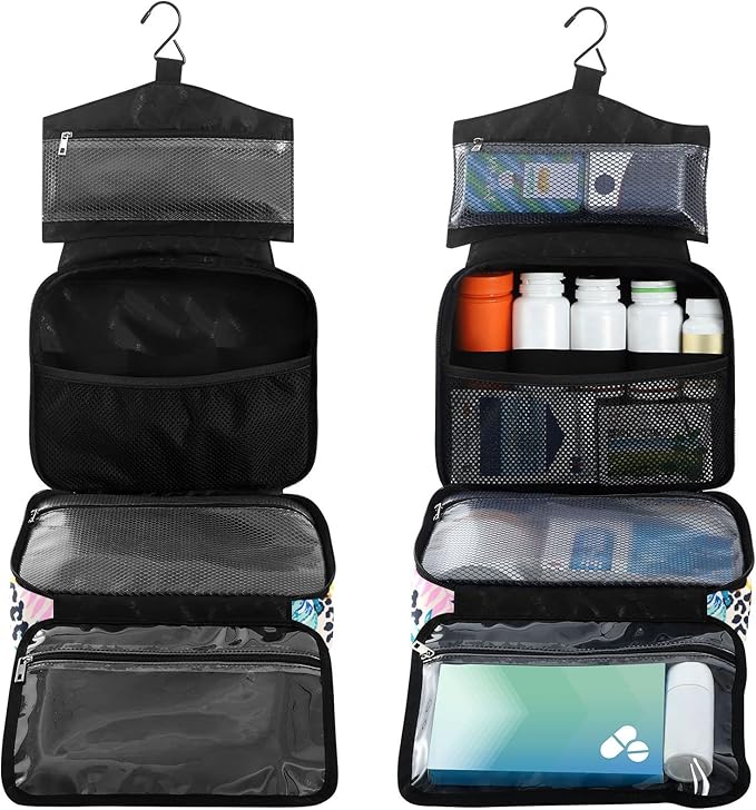 Naanle Pill Organizer Bag Travel Pill Bottle Medicine Organizer Home Storage Medication Bag for Vitamin Supplements, Leopard Spots Palm Leaves Empty First Aid Bag for Car Camping, 1.0 Count