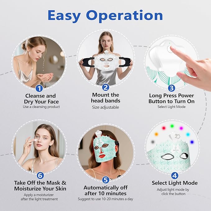 Red Light Therapy for Face, 7 Colors LED Mask Light Therapy, Infrared Face Mask Light Therapy for Reduce Wrinkles, Skincare at Home and Travel, Green