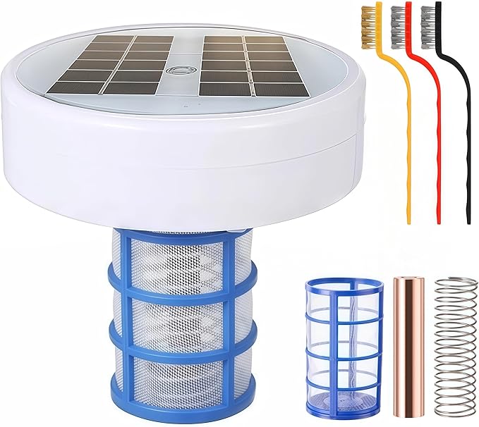 Solar Pool Ionizer, Copper Pool Ionizer Floater Auto Switching of Multi-Colored LED Night Light, Floating Pool Cleaner