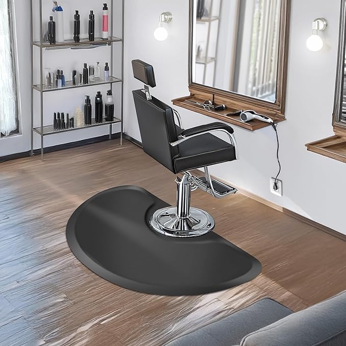 Saloniture 3 ft. x 5 ft. Salon & Barber Shop Chair Anti-Fatigue Floor Mat - Black Semi Circle - 5/8 in. Thick