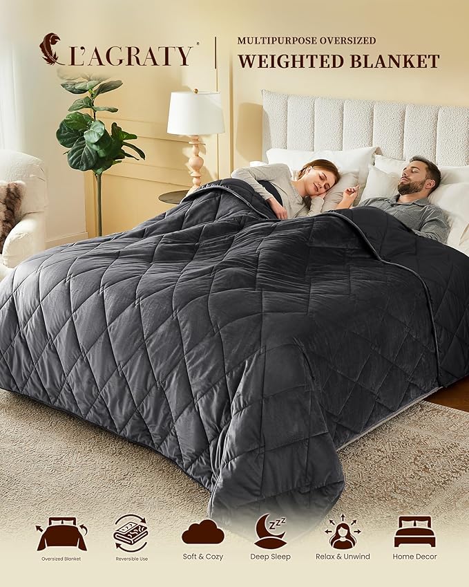 L'AGRATY King Size Weighted Blanket for Adults 45lbs, 88"x104" — Cooling Breathable Heavy Blanket with Glass Beads for Sleeping Perfect for Hot Sleepers & Couples Machine Washable All-Season Grey