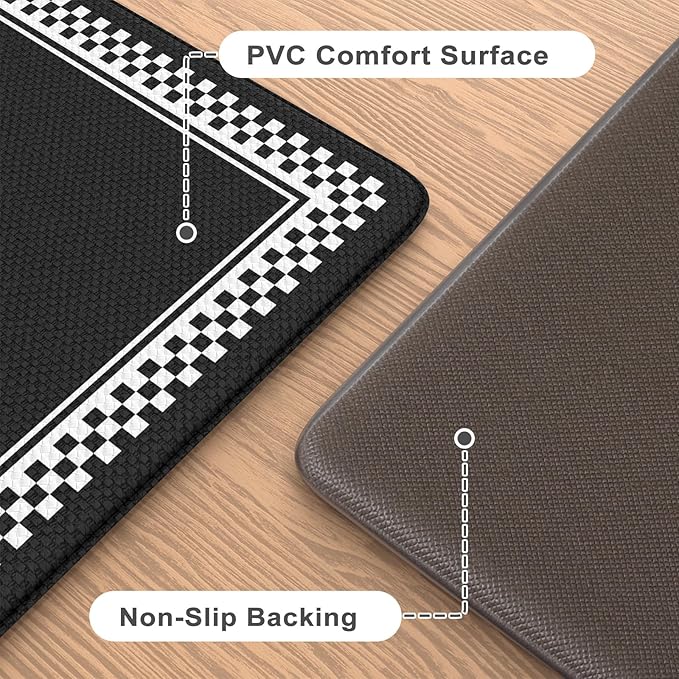 Anti Fatigue Mats for Kitchen Floor,Comfort Kitchen Mats for Floor 2 Piece,Memory Foam Kitchen Mat Non Slip,Cushioned Standing Desk Mat for Office Laundry Sink,Black