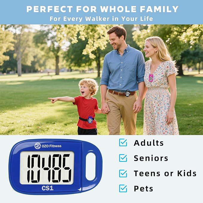 OZO Fitness Clip-on 3D Pedometer for Walking Steps Counter with Lanyard, Simple Exercise Tracker for Women and Seniors with Large Accurate Digital Display, Portable Minimalist Sports Monitor