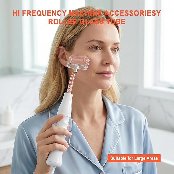 Electrode Wand Glass Tube Handheld Spare Parts Light Therapy Wand Spare Glass Attachment for Hi Frequency Facial Device Elitzia ETHG01R（Orange Roller）