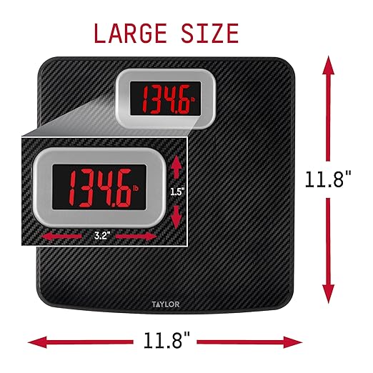 Taylor Digital Bathroom Scale, Body Weight Scale 400 LB Capacity, Carbon Fiber Anti-Slip Mat, 11.8 x 11.8 Inch Platform, Black