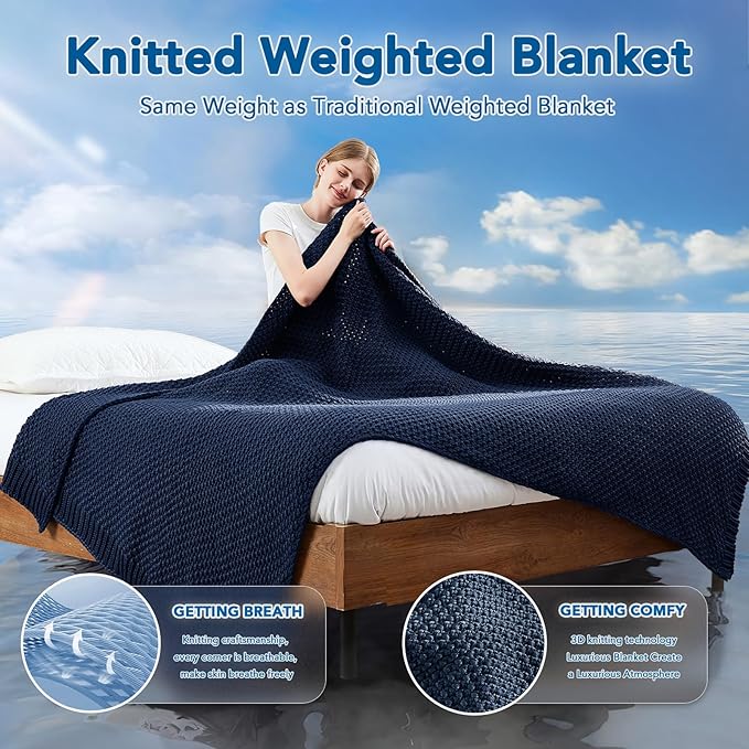 Topcee Knitted Weighted Blanket - 50"x60" 10lbs Cooling Chunky Knit Heavy Blanket for Adults Cable Yarn Knit Decorative No Beads Soft, Cozy and Cooling Weighted Throw Blankets Machine Washable