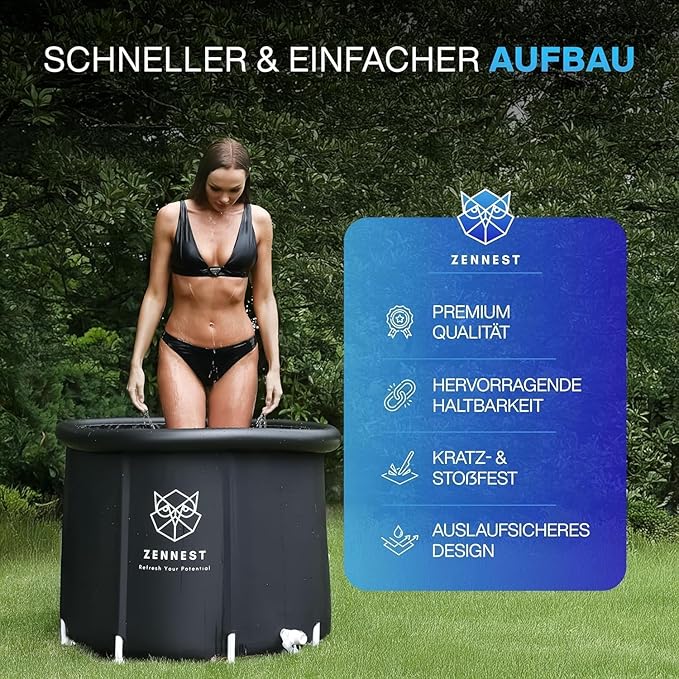 Upgraded 90 Gal Ice Bath Tub For Athletes - American Engineered Cold Plunge Tub Outdoor, 6-layer Insulated Inflatable Ice Tubs for Cold Plunge & Portable Bathtub For Adults - includes eBook