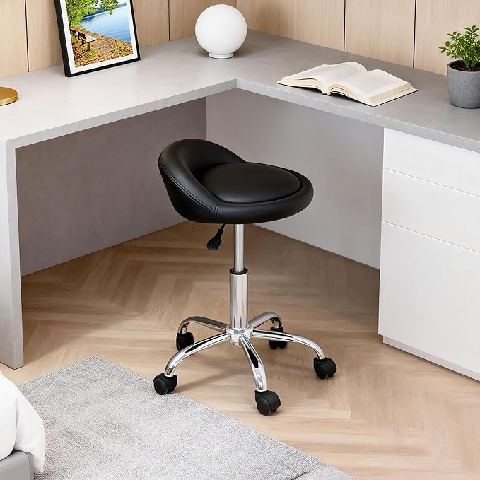 SUPER DEAL Adjustable Height Hydraulic Rolling Swivel Salon Stool Chair, Tattoo Facial Massage Spa Medical Stool with Backrest Wheels, Black