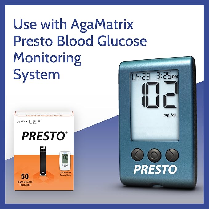AgaMatrix Presto Test Strips, 50 Count (Pack of 1) | Use with AgaMatrix Presto Blood Glucose Monitor Only | Not for use with Other Meters | 1 Box, 50 Diabetes Test Strips