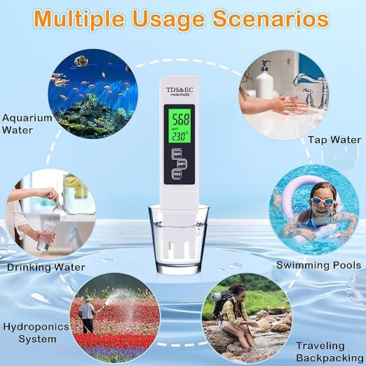 4 in 1 TDS Meter Digital Water Tester, Water Distiller, Water Tester for Drinking Water, PPM Meter with TDS/EC/Temp(°C,°F) Function, for Home, Aquarium, Restaurant, Hand Held