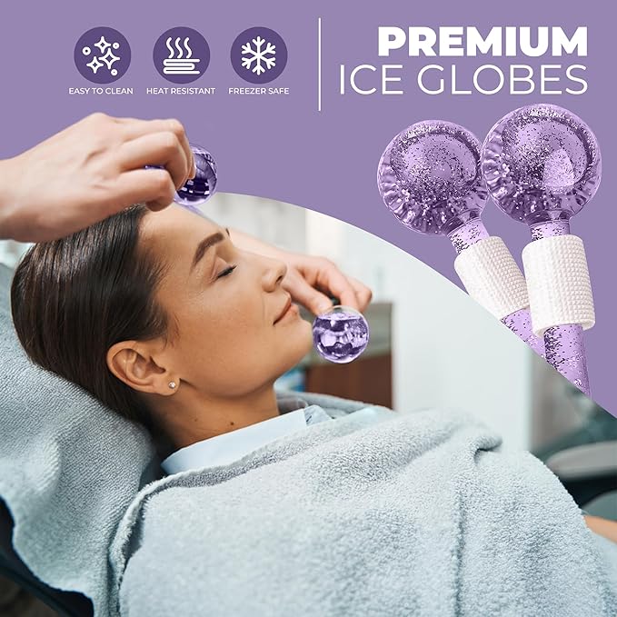 Ice Globes for Face 2Pcs – Freezer Safe Ice Globes for Facials, Skin Tightening & Anti-Aging – Reusable Facial IceGlobes for Puffiness & Wrinkles of Face, Neck & Eyes –Purple