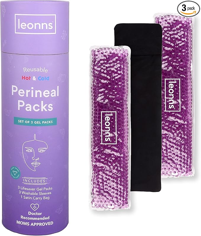Leonns® Reusable Perineal Ice Packs for Postpartum - 3 Postpartum Ice Packs with Soft Satin Sleeves - Post Partum Relief Ice Pads with 2 in 1 Hot or Cold Pack Functionality - Relief for Perineal Pain