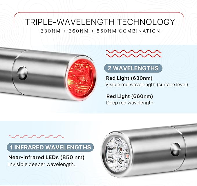 Infrared & Red Light Therapy Torch for Body, Face, Eyes, Hair, & Knee Wellness Support | Portable Infrared Wand for Relaxation, Muscle Comfort and Healthy-Looking Skin | 630nm 660nm 850nm