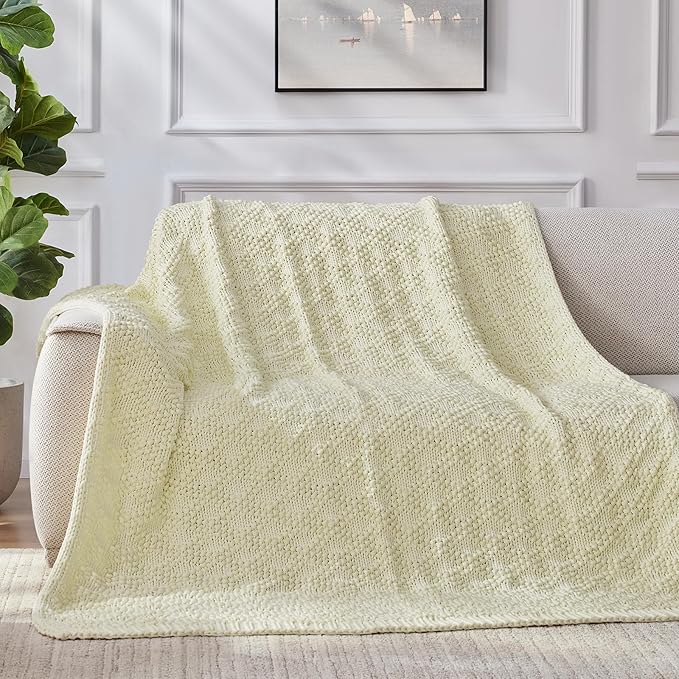 Knitted Weighted Blanket for Adult, Chunky Knit Weighted Throw for Sleep 50"*60" 5lbs, Cooling Breathable Heavy Blanket for Hot Sleepers, Machine Washable Blanket for Room Decor(Cream White)