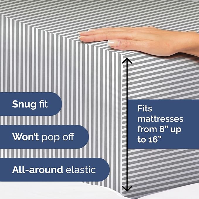 Twin Size 3-Piece Sheet Set - Extra Soft, Breathable & Cooling - Hotel Luxury Durable Bed Sheets - Deep Pockets, Easy-Fit & Wrinkle-Free - Grey Stripes Oeko-Tex