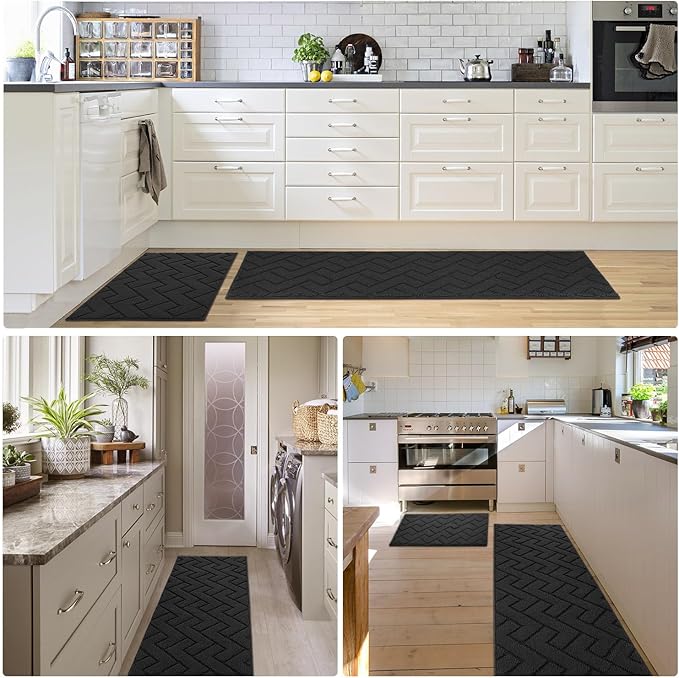 hicorfe Kitchen Rugs and Mats Sets,2 Pieces Super Absorbent Polypropylene Non-Slip Rug,Soft Comfort Floor Mat,Machine Wash for Kitchen,Hallway,Office,Sink,Laundry(20" x 32"+20" x 48",Charcoal)