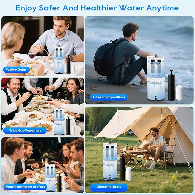 Gravity Water Filter Replacement,for Berkey® Black Carbon (BB9-2®) Purification Elements and Fluoride Filters K5366 (PF-2®) Combo Pack (4, Black Filter)
