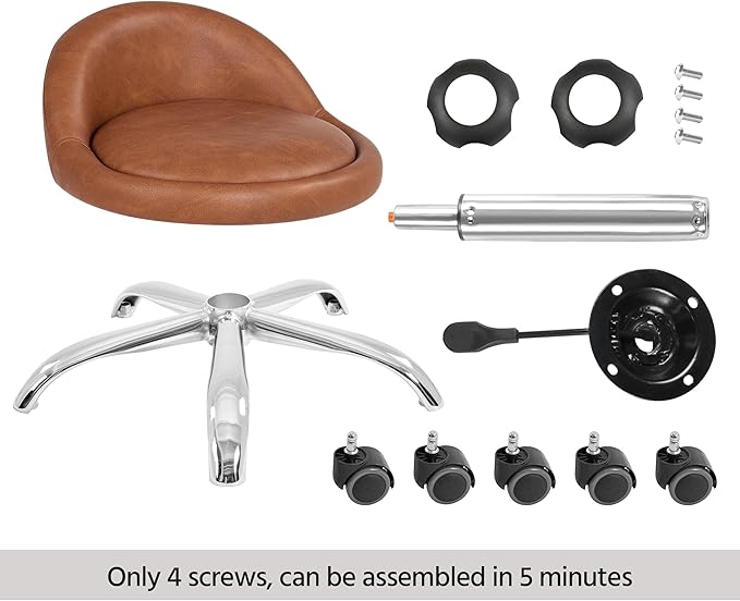 Yaheetech Rolling Stool Adjustable Swivel Stools Chair with Wheels & Back Support Round Tattoo PU Leather Salon Stools for Massage Spa, Retro Brown