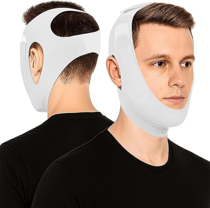 Chin Strap for Sleeping and Snoring - Grey Anti Snoring Device for Men and Women, Breathable and Skin-Friendly Snore Stopper with Adjustable Fit That Holds Jaw in Place & Supports CPAP Users