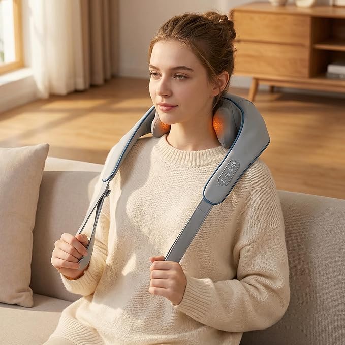 Neck Massager for Pain Relief Deep Tissue, Neck Massage with Heat, Cordless Massager for Back and Shoulder Pain, Deep Kneading Back Massager, Gift for Mom Dad