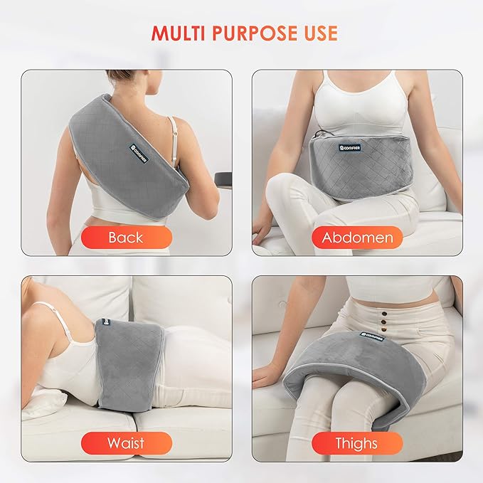 Comfier Heating Pad with Massager,Back Massager with 2 Heat Levels & 3 Massage Modes,Heating Pads for Cramps,Heated Massage Belt for Abdominal, Lumbar,Fit for Women,Men Gray